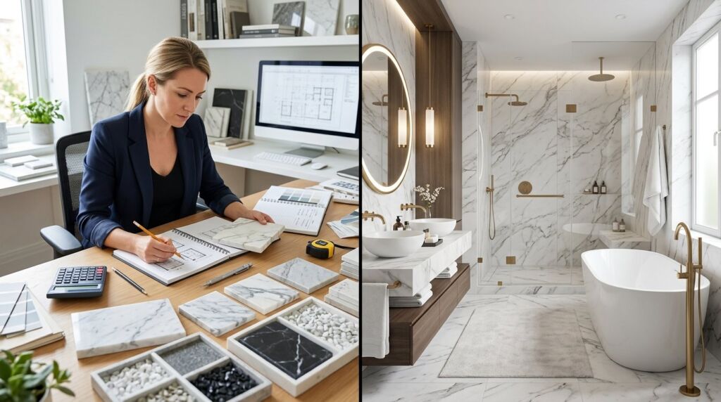 Image related to Designer desk and marble bathroom f4bcd18d48