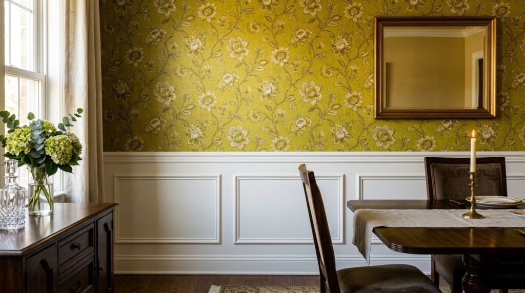 A beautifully designed modern dining room wall featuring contemporary textures and neutral tones.