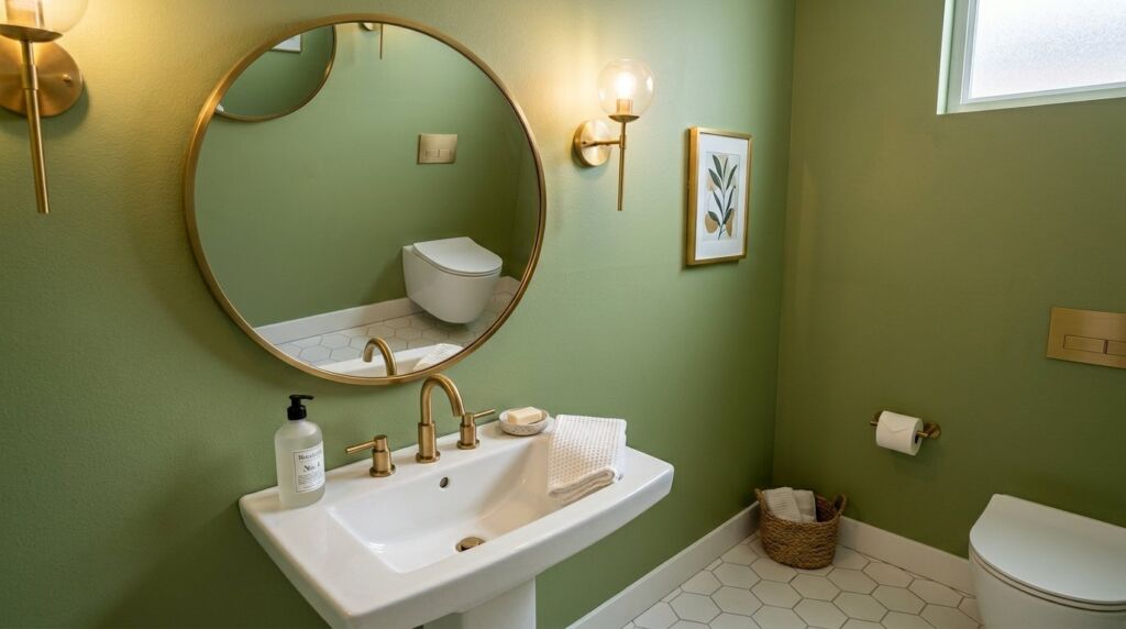 A high-end modern powder room featuring elegant fixtures and sophisticated interior design.