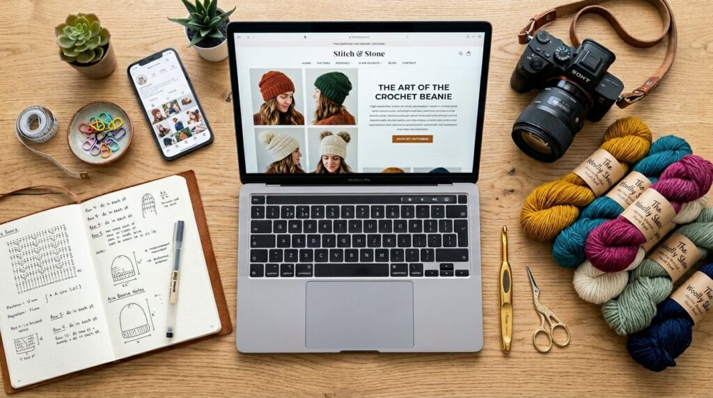 An artistic flat lay arrangement featuring professional tools on a clean textured surface.