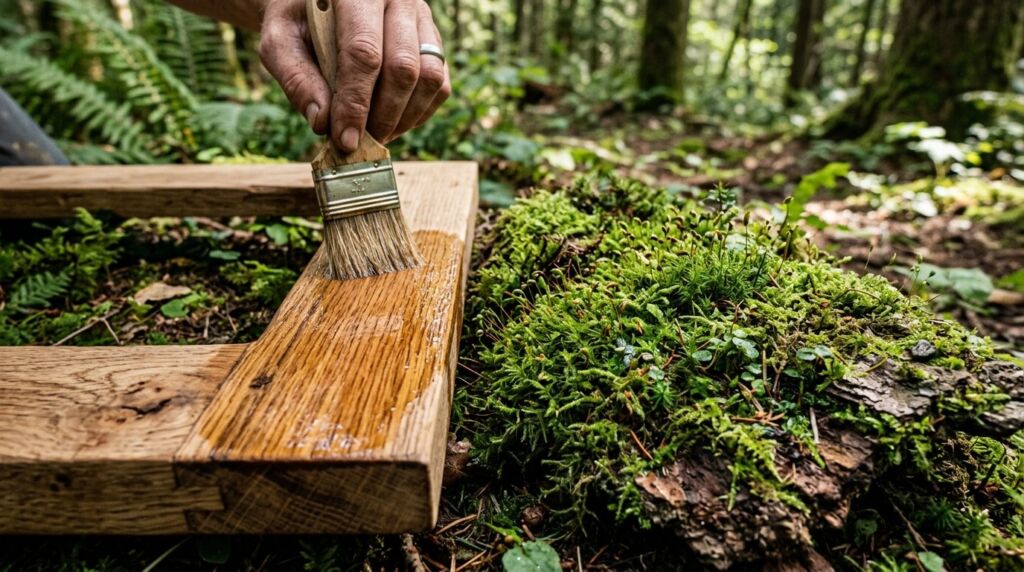 A close-up view of a professionally treated wooden frame with a smooth finish.