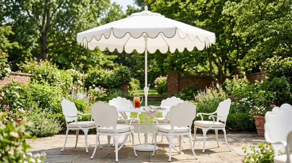 Elegant scalloped edge furniture highlighting a modern interior design trend.