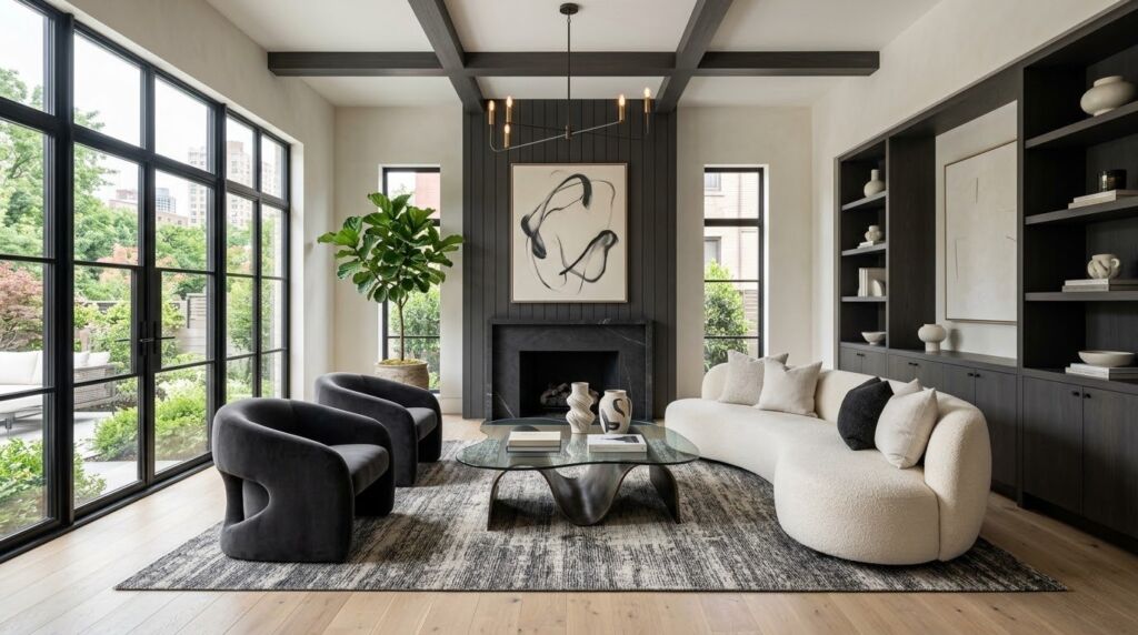 A light wood sideboard featuring a distinctive scalloped edge detail in a bright room.