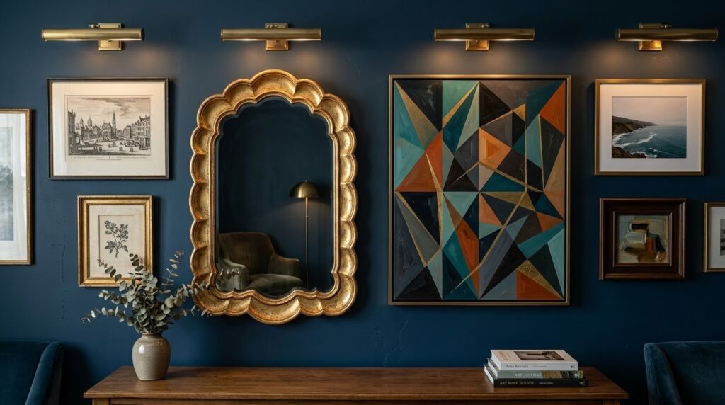 A modern room featuring furniture with elegant scalloped edge details.