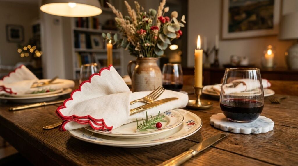 Modern room featuring trendy scalloped edge furniture piece.