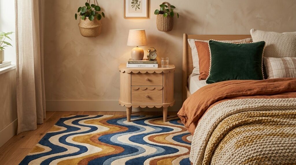Stylish white sideboard with a scalloped edge design in a modern living space.