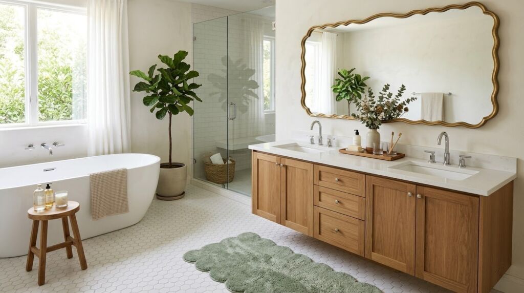 A stylish velvet chair featuring a scalloped edge design in a bright room.