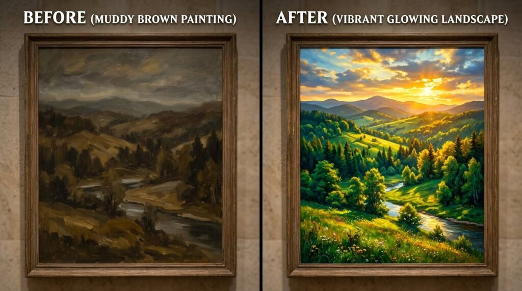 A splitscreen comparison showing muddy brickwork before and after professional cleaning.