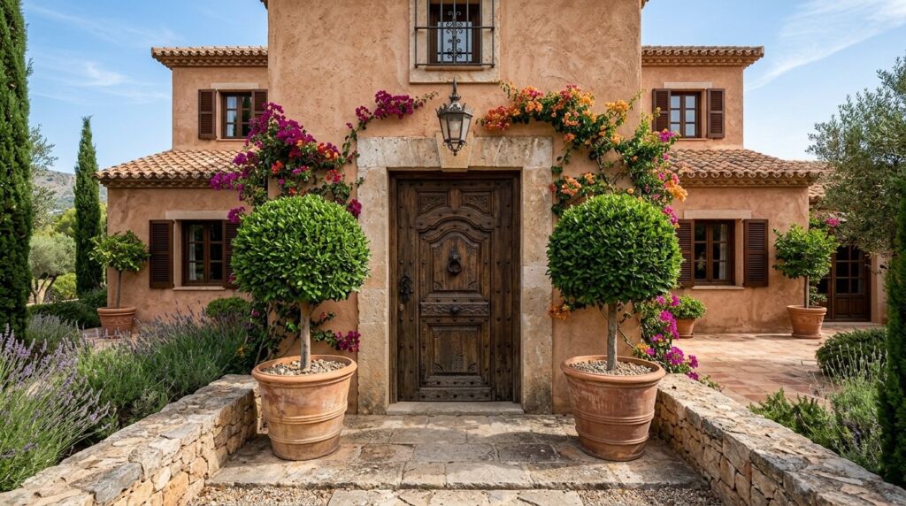 Two rustic terracotta pots placed elegantly at a home's entryway.