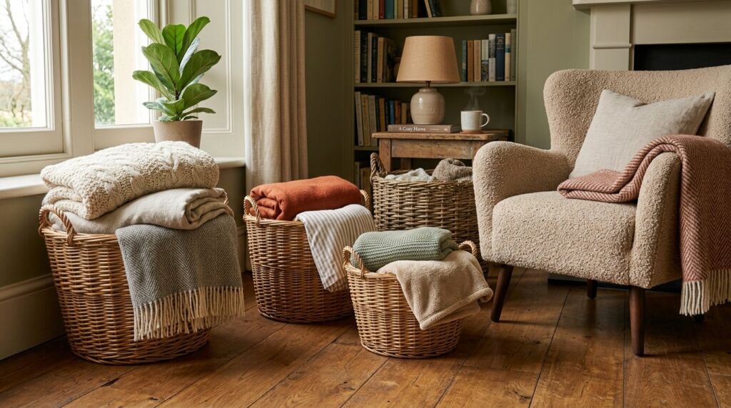 A sunlit cottage core living room featuring rustic decor, floral accents, and a comfortable vintage sofa.