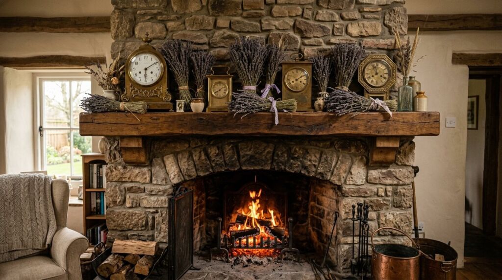 A sunlit cottage core living room featuring vintage decor and soft textiles.