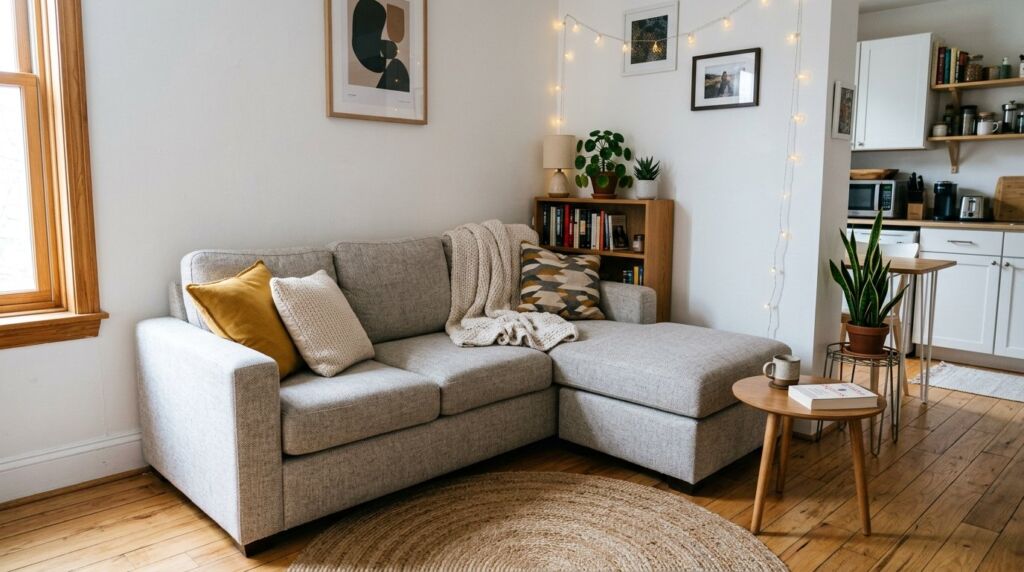 A stylish and comfortable sectional sofa placed in a modern family living room setting.